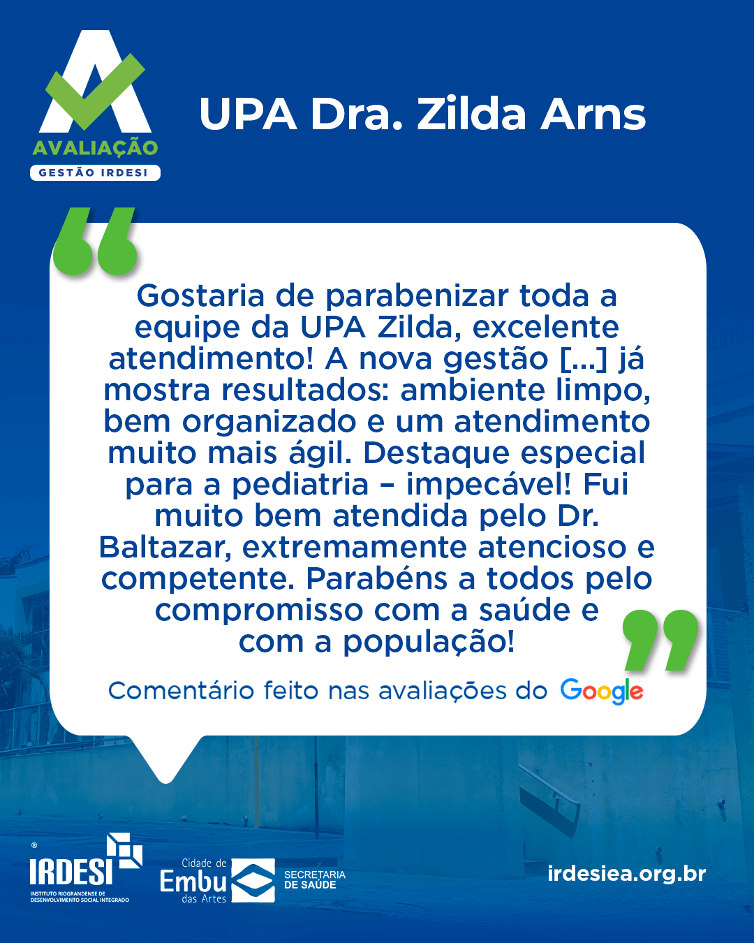Avaliação Gestão IRDESI: “Parabéns a toda a equipe!”
